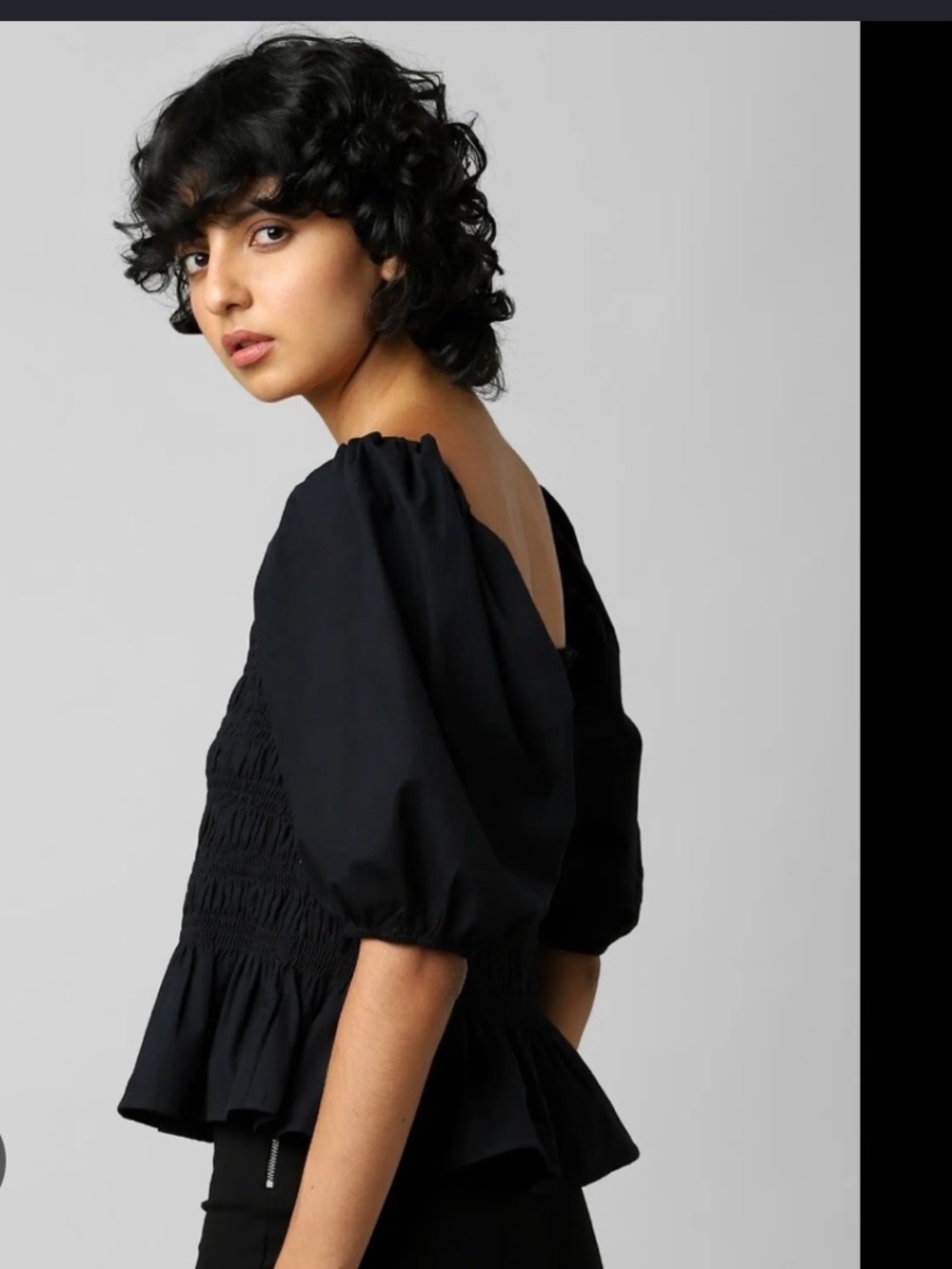 LOFT Black Smocked women size M Waist Puff Sleeve Top
